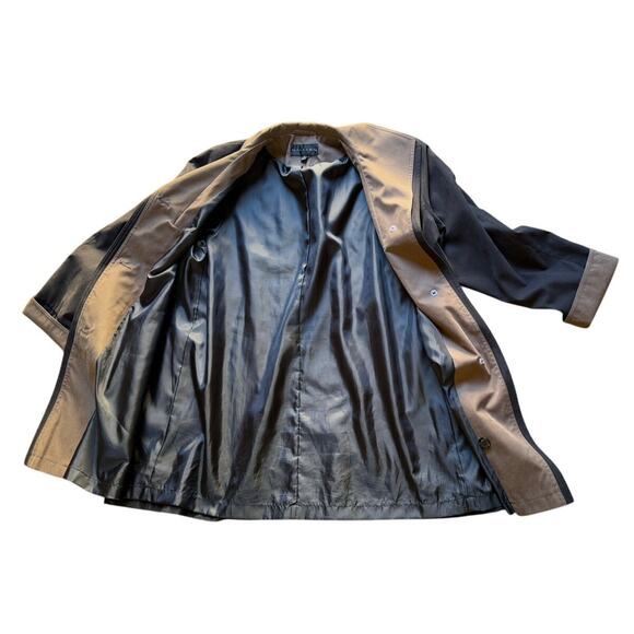 Vintage Gallery Black Brown Tan Trench Coat Medium  Classic Long Overcoat Fall - Picture 5 of 9